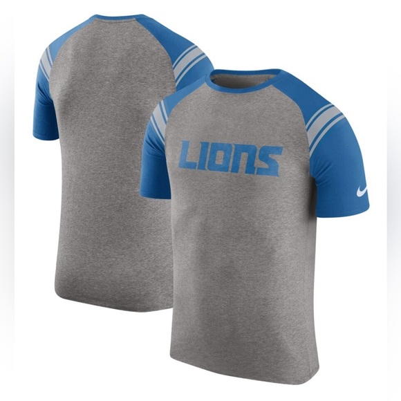 Nike Men’s Heathered Gray Detroit Lions Enzyme Shoulder Stripe Raglan T-Shirt - Picture 2 of 5